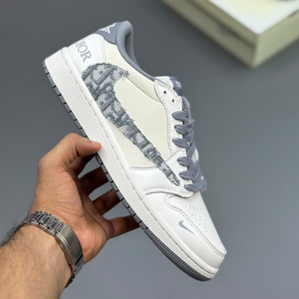19520631 جردن ۱ لو تراویس اسکات طرح دیور سفید خاکستری Travis Scott x Dior Air Jordan 1 Low White Grey