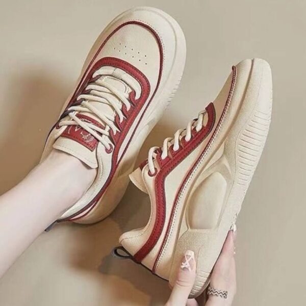 کتونی اسپرت لژدار خاص زنانه کرم قرمز Women’s Premium Platform Cream Red Sneakers