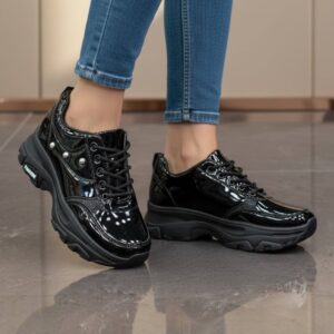 کتونی اسپرت لژدار فول مشکی ورنی Women’s Platform Full Black Patent Sneakers