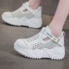 کتونی لژ مخفی لژدار زنانه رویه تنفسی تمام سفید Women’s Hidden Platform Breathable All White Sneakers