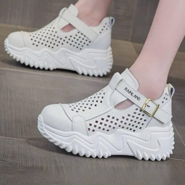 کتونی لژ مخفی لژدار زنانه رویه تنفسی تمام سفید Women’s Hidden Platform Breathable All White Sneakers