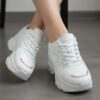 کتونی اسپرت لژدار خانومانه مدل پرنده سفید صورتی Women’s Bird Style Platform Sneakers White Pink
