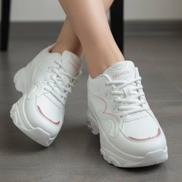 کتونی اسپرت لژدار خانومانه مدل پرنده سفید صورتی Women’s Bird Style Platform Sneakers White Pink