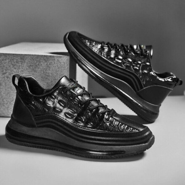 کتونی مردانه جدید با طرح چرم تمساح مشکی Men’s Crocodile Pattern Black Casual Sneakers