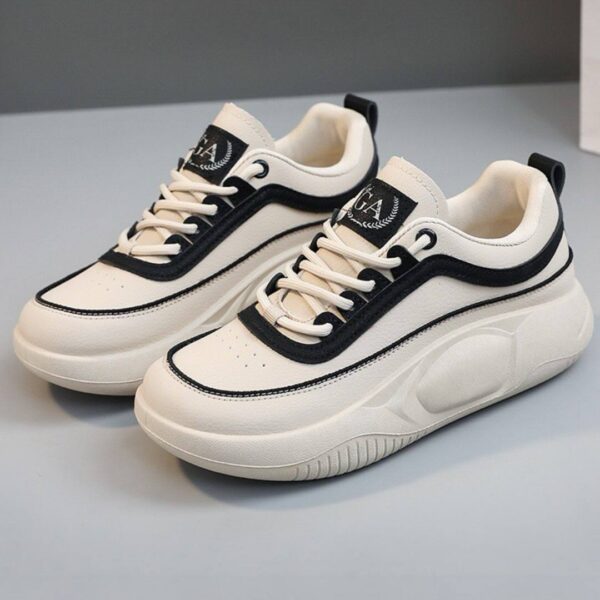 کتونی اسپرت لژدار طبی زنانه فانتزی کرم مشکی Women’s Platform Orthopedic Cream Black Fashion Sneakers