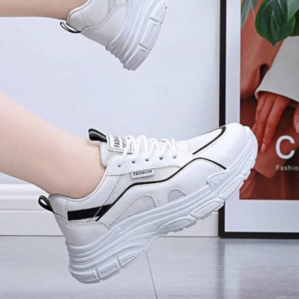 کتونی اسپرت لژدار طبی مدل چونه فانتزی سفید مشکی Women’s Chunky Platform Orthopedic White Black Fashion Sneakers