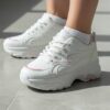 کتونی اسپرت لژدار خانومانه مدل پرنده سفید صورتی Women’s Bird Style Platform Sneakers White Pink