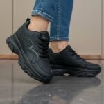 کتونی اسپرت لژدار طبی مدل پرنده مشکی Women’s Bird Style Platform Orthopedic Black Sneakers