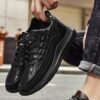 کتونی مردانه جدید با طرح چرم تمساح مشکی Men’s Crocodile Pattern Black Casual Sneakers