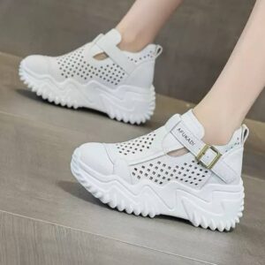 کتونی لژ مخفی لژدار زنانه رویه تنفسی تمام سفید Women’s Hidden Platform Breathable All White Sneakers