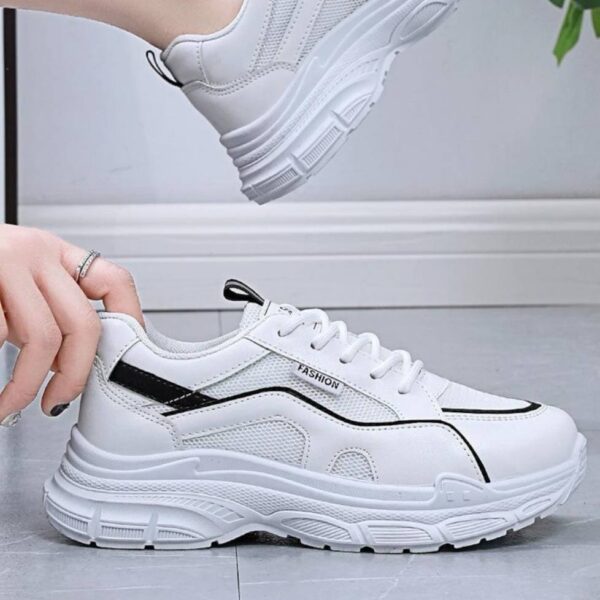 کتونی اسپرت لژدار طبی مدل چونه فانتزی سفید مشکی Women’s Chunky Platform Orthopedic White Black Fashion Sneakers