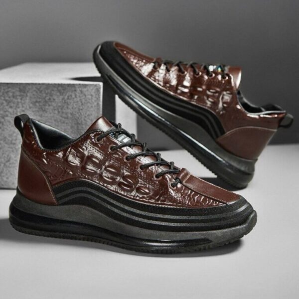 photo_4_2026-08-13_19-37-34 کتونی مردانه اسپرت طرح چرم تمساح قهوهای مشکی Men’s Crocodile Pattern Leather Sport Sneakers Brown Black