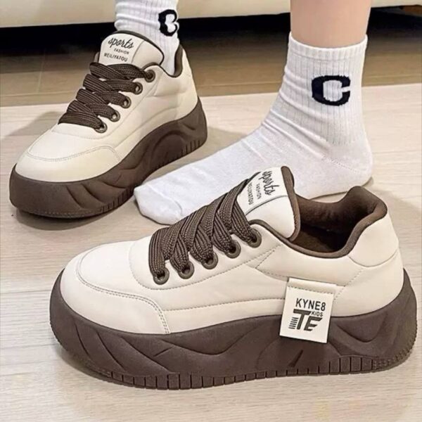 کتونی لژدار اسپرت زنانه مدل لاو کرم قهوه‌ای Women’s Love Platform Sneakers Cream Brown