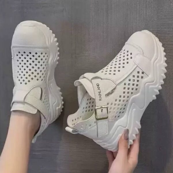 کتونی لژ مخفی لژدار زنانه رویه تنفسی تمام سفید Women’s Hidden Platform Breathable All White Sneakers