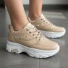 کتونی اسپرت لژدار طبی زنانه کرم سفید ورنی Women’s Platform Orthopedic Cream White Patent Sneakers