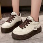 کتونی لژدار اسپرت زنانه مدل لاو کرم قهوه‌ای Women’s Love Platform Sneakers Cream Brown