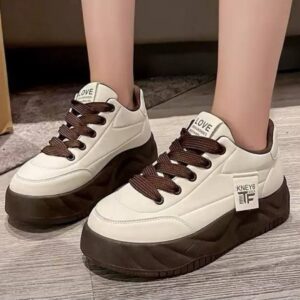 کتونی لژدار اسپرت زنانه مدل لاو کرم قهوه‌ای Women’s Love Platform Sneakers Cream Brown