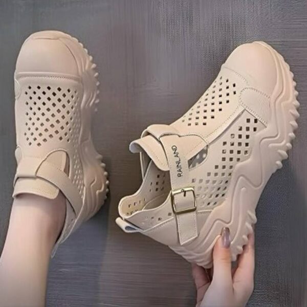 کتونی لژ مخفی لژدار زنانه رویه تنفسی کرم Women’s Hidden Platform Breathable Cream Sneakers