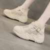کتونی لژ مخفی لژدار زنانه رویه تنفسی کرم Women’s Hidden Platform Breathable Cream Sneakers