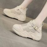 کتونی لژ مخفی لژدار زنانه رویه تنفسی کرم Women’s Hidden Platform Breathable Cream Sneakers