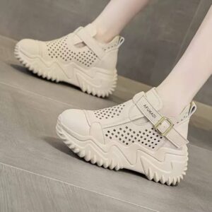 کتونی لژ مخفی لژدار زنانه رویه تنفسی کرم Women’s Hidden Platform Breathable Cream Sneakers