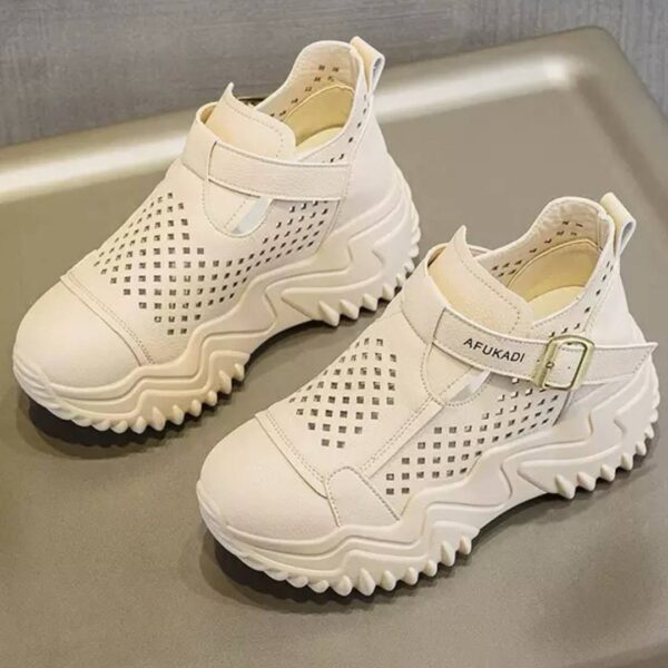کتونی لژ مخفی لژدار زنانه رویه تنفسی کرم Women’s Hidden Platform Breathable Cream Sneakers
