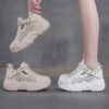 کتونی لژ مخفی لژدار زنانه رویه تنفسی کرم Women’s Hidden Platform Breathable Cream Sneakers